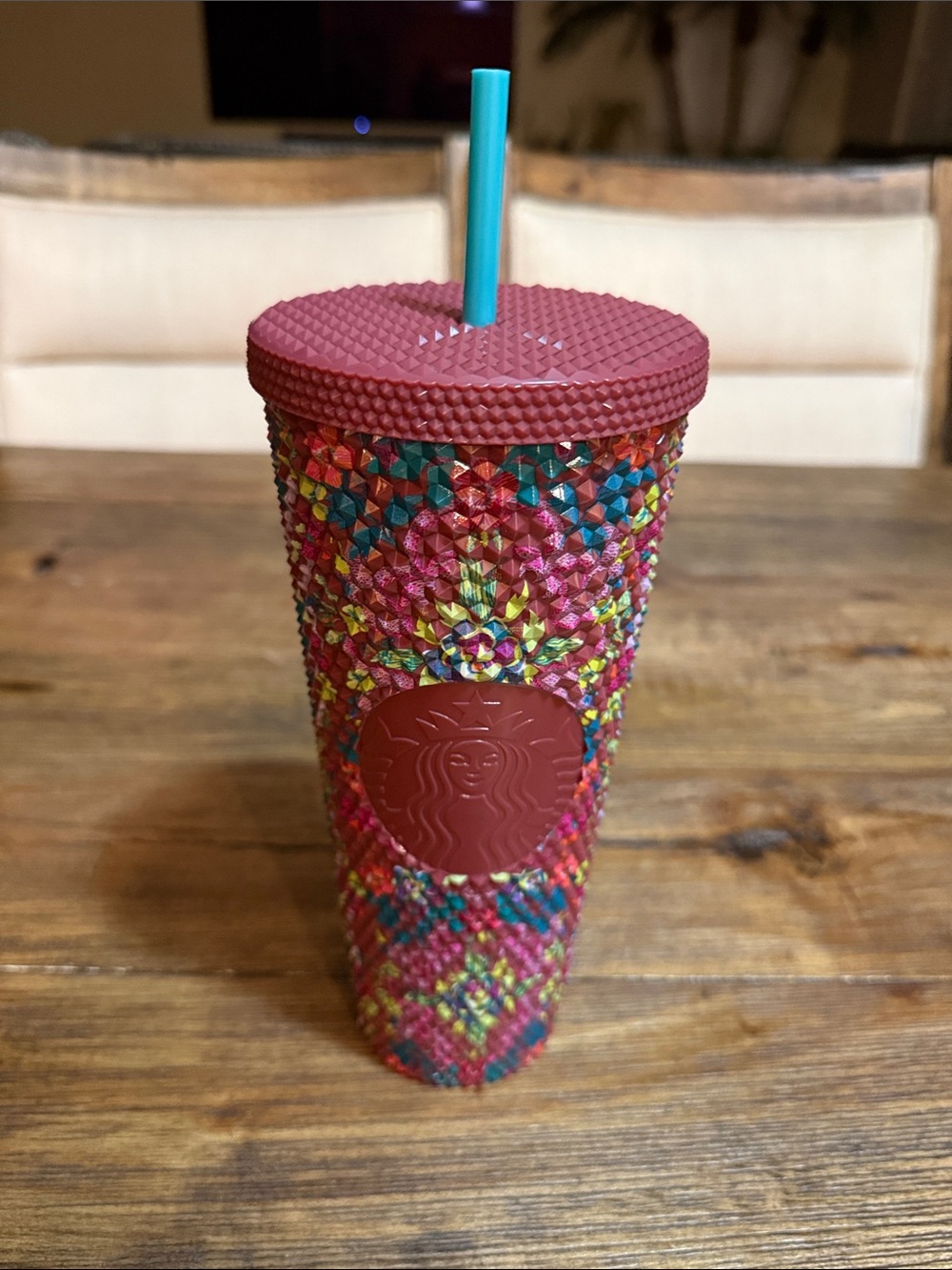 Starbucks floral bling plastic Tumbler with Teal Straw